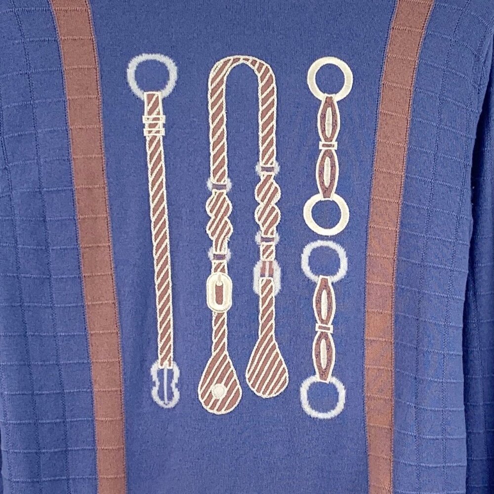 Hermes Colorblock Chain & Saddle Embroidered Wool… - image 4